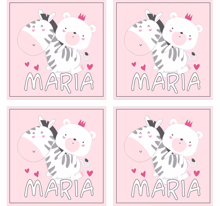 Posavasos infantil cebra y oso con nombre - TenVinilo