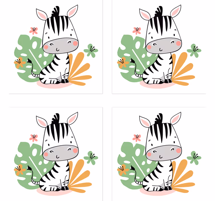 Posavasos cebra bebé en plantas monstera - TenVinilo
