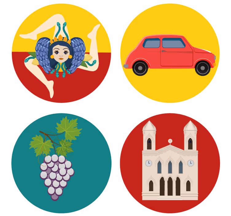 Iconos de colores sicilia más posavasos - TenVinilo