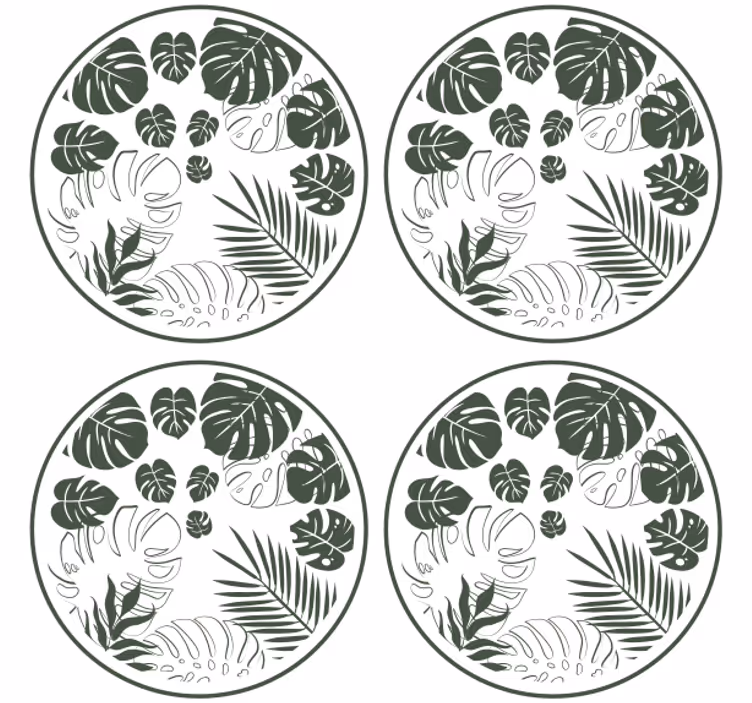 Portavasos motivo circular de vegetación exuberante - TenVinilo