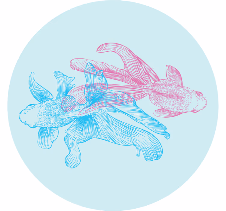 Posavasos moderno Ilustración de handrawn de pescado azul y rosa - TenVinilo