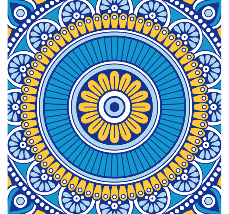 Posavasos azulejo Efecto azulejo mandala azul brillante - TenVinilo