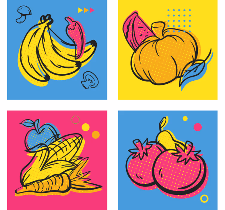 Posavasos moderno Frutas y verduras de dibujos animados vibrantes - TenVinilo