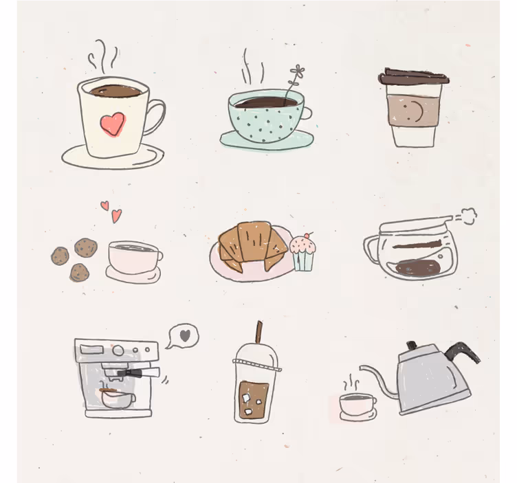 Posavasos moderno Lindos iconos de café dibujados a mano - TenVinilo