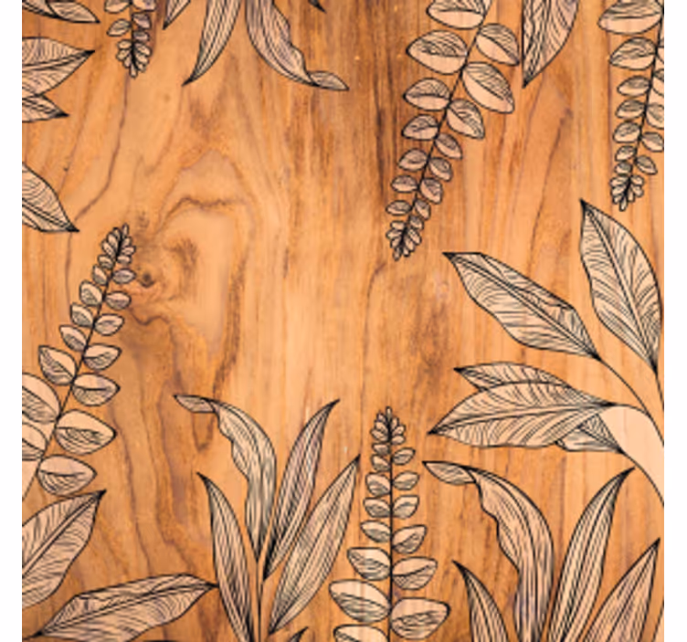 Portavasos veteado en madera con contorno floral - TenVinilo