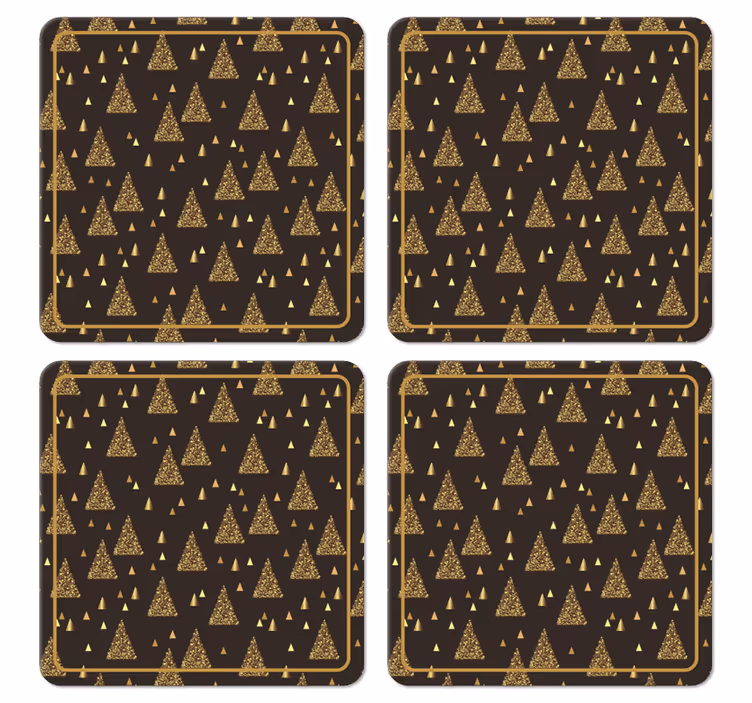 Posavasos navideño Elegantes arboles de navidad dorados - TenVinilo