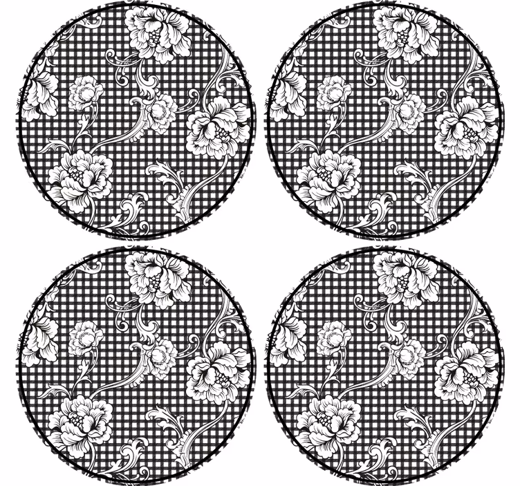 Portavasos patrón de cuadros florales - TenVinilo