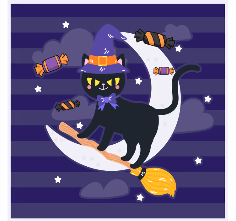 Portavasos halloween gato bruja en escoba - TenVinilo