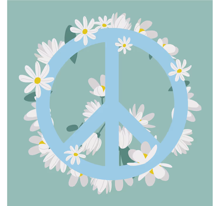 Posavasos vintage Símbolo de la paz azul claro con flores - TenVinilo
