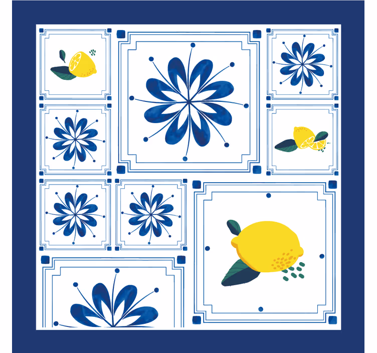 Portavasos azulejo patrón floral de limón - TenVinilo