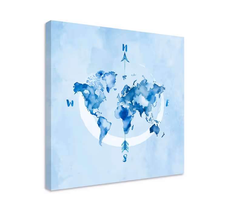 Cuadro azul mapa mundi en acuarela azul - TenVinilo