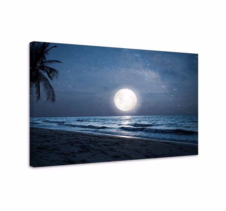 Cuadro azul luz de luna hermosa sobre el océano - TenVinilo