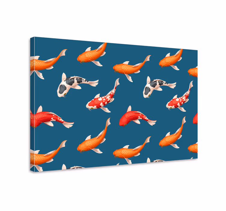 Cuadro de peces patrón de peces koi fondo azul - TenVinilo