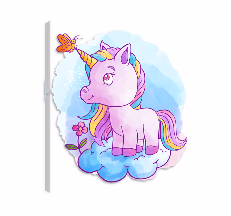 Cuadro de unicornios unicornio con mariposa y arcoíris - TenVinilo