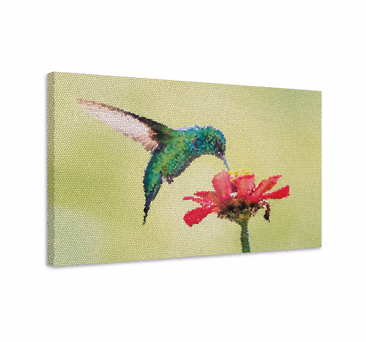 Cuadro artístico pájaro aleteando en flor - TenVinilo
