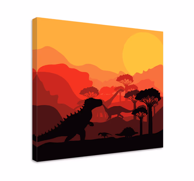 Cuadro dinosaurios jurásico tonos cálidos - TenVinilo