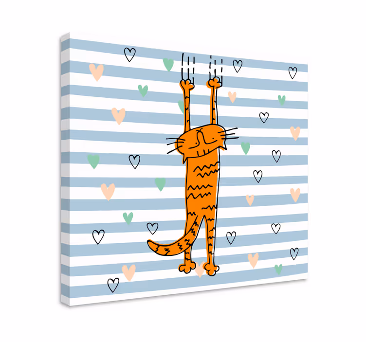 Cuadro de gatos Gato de dibujos animados con corazones - TenVinilo