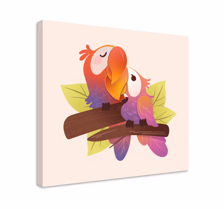 Cuadro aves Caricatura, enamorado, rosa - TenVinilo