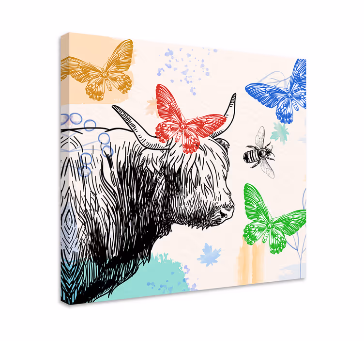 Cuadro animales Vaca mariposa y abeja - TenVinilo