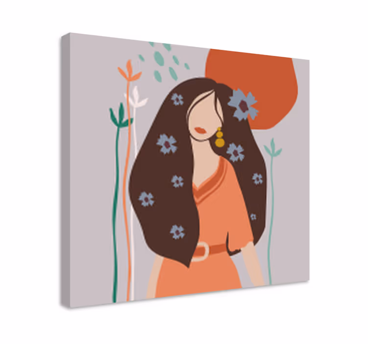 Cuadro de flores Mujer con fondo cuadrado - TenVinilo