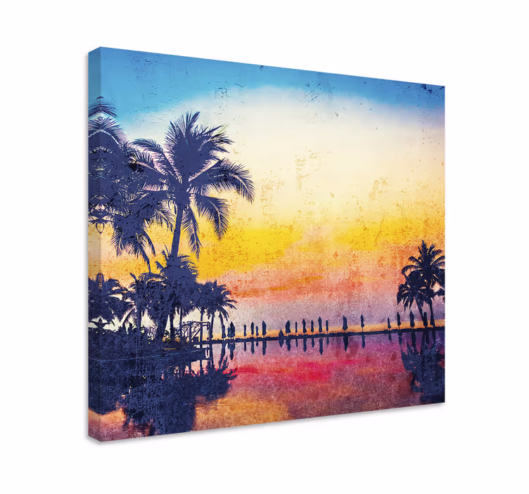 Cuadro para despacho Puesta de sol con palmeras - TenVinilo