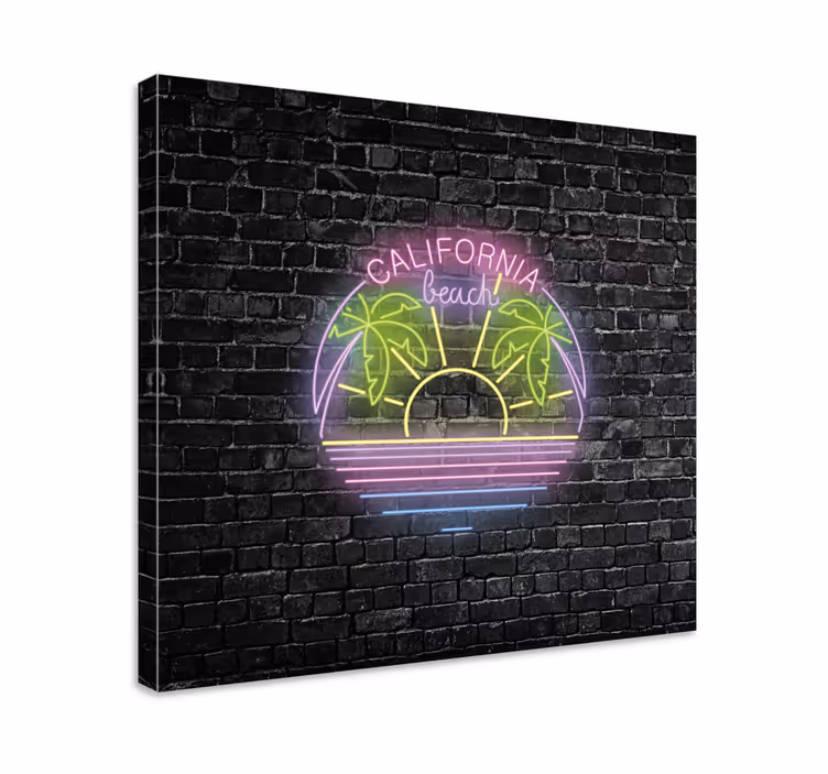 Cuadro para salón Texto de neón de la playa de california - TenVinilo
