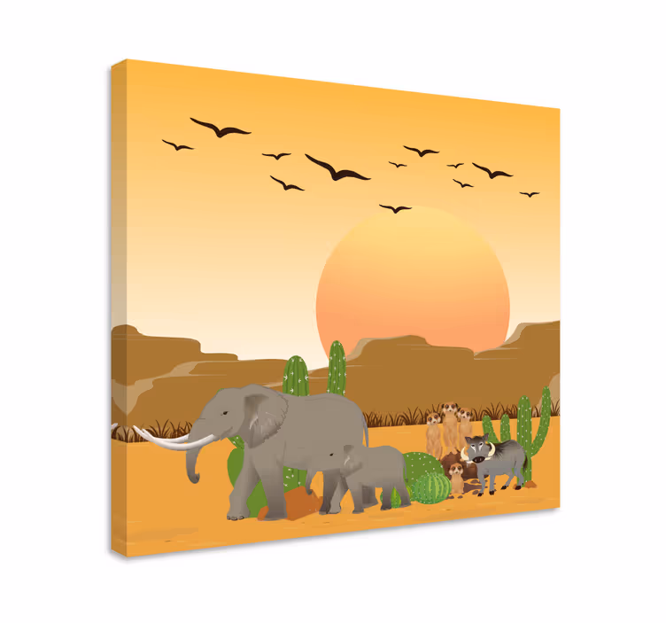 Cuadro de elefantes escena de safari en el desierto - TenVinilo