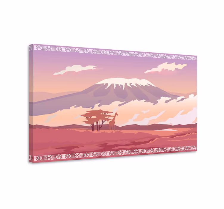 Cuadro paisajes vista de montaña con jirafas - TenVinilo