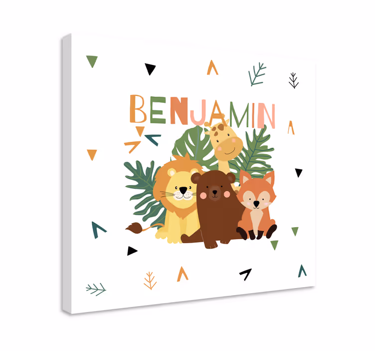 Cuadro animales Lindos animales salvajes con hojas - TenVinilo