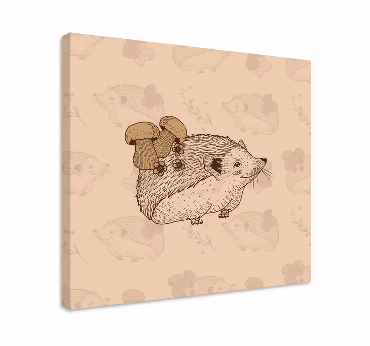 Cuadro animales Boceto lindo bebé erizo y setas - TenVinilo