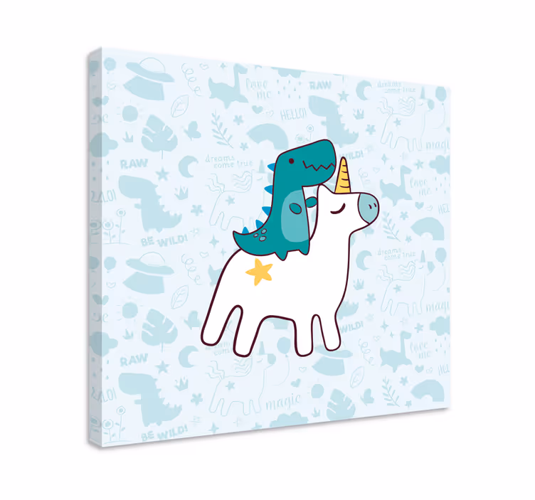 Cuadro moderno Diseño de dibujos animados de dinosaurio unicornio - TenVinilo