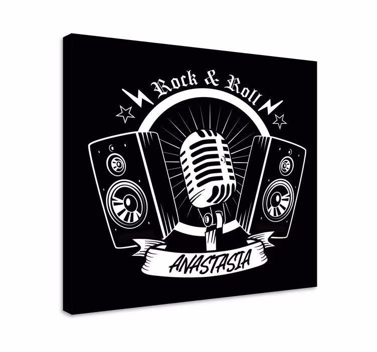 Cuadro musical Micrófono negro y louspeakers con nombre - TenVinilo