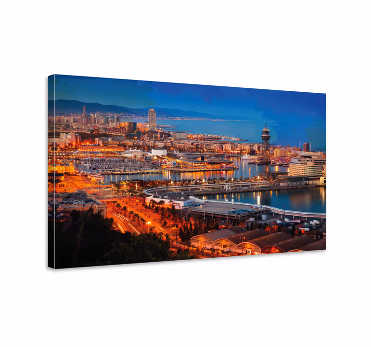 Cuadro 3d Vistas de barcelona por la noche - TenVinilo