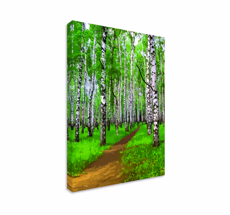 Cuadro de árboles sendero del exuberante bosque de abedules - TenVinilo