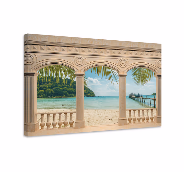 Cuadro 3d Arcos griegos con vistas al mar - TenVinilo