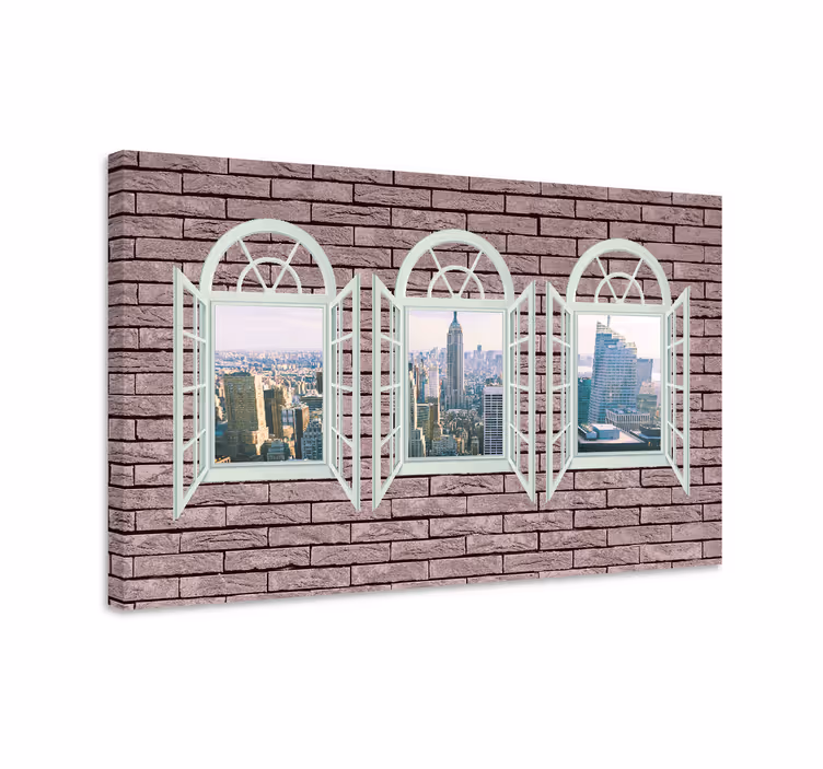 Cuadro ciudades Pared de ladrillo con ventana a nueva york - TenVinilo