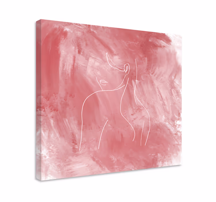 Cuadro en arte Silueta de mujer sobre una pintura rosa - TenVinilo