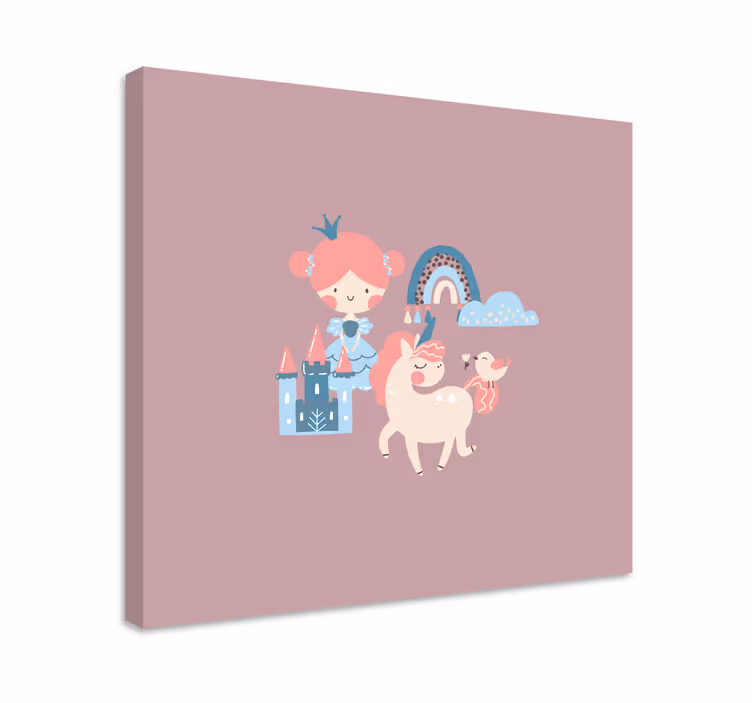 Cuadro infantil Unicornios de color pastel y princesa - TenVinilo
