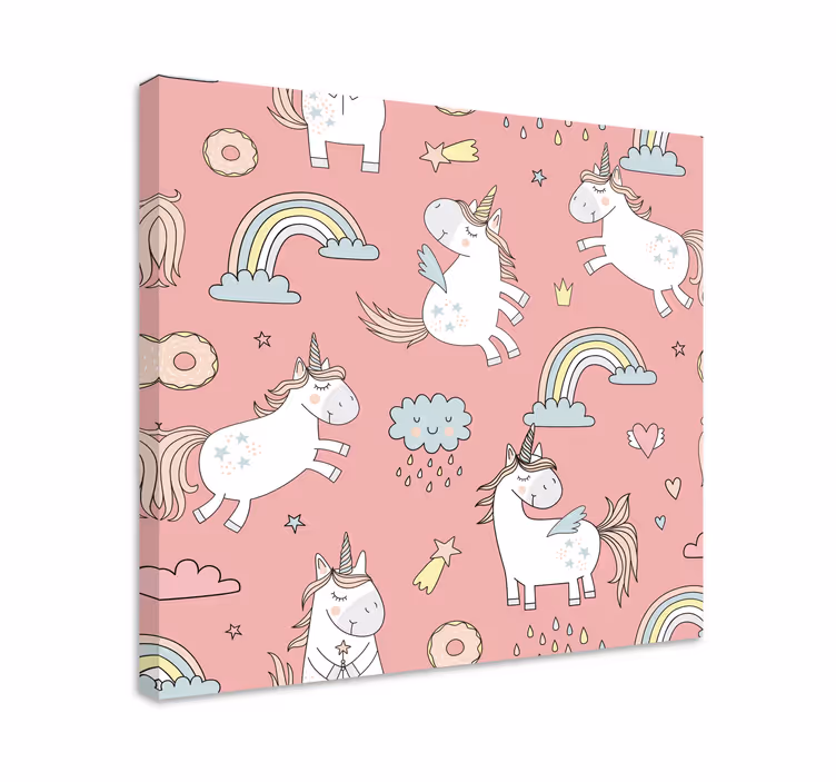 Cuadro infantil Unicornio rosa de dibujos animados - TenVinilo