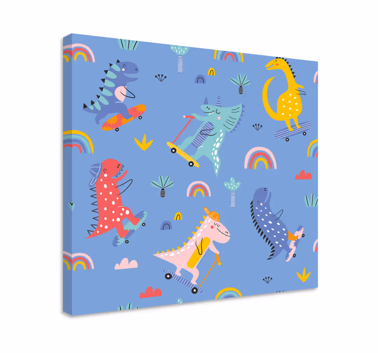 Cuadro infantil Lindos dinosaurios skater - TenVinilo