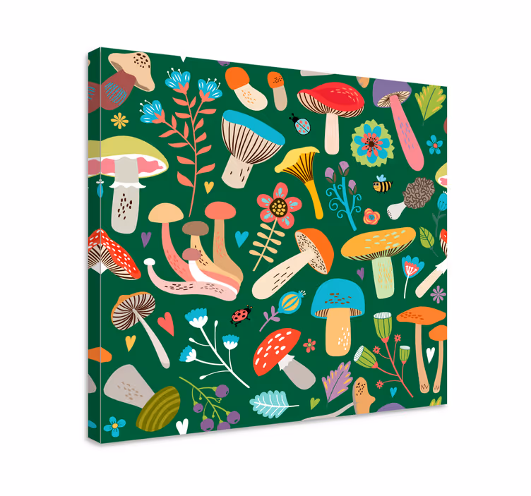 Cuadro plantas Setas de colores con fondo verde - TenVinilo