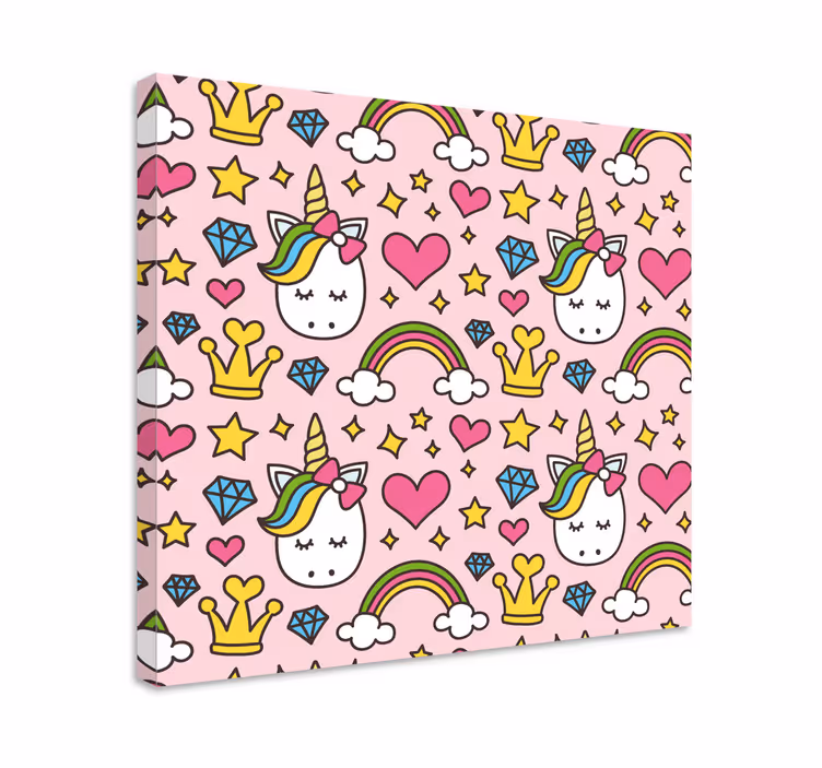 Cuadro infantil Lindos arcoiris y unicornios con diamantes - TenVinilo