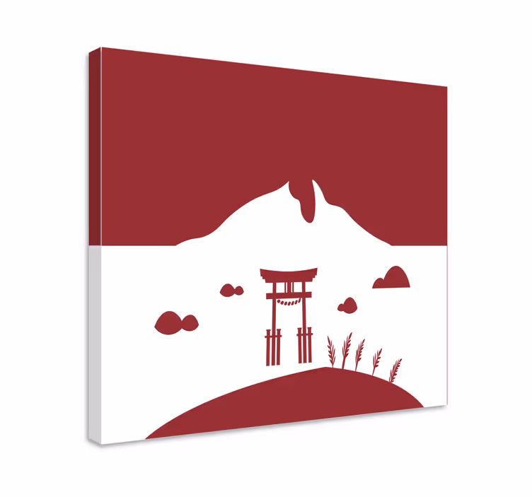 Cuadro moderno Estructura japonesa con lago y montañas - TenVinilo