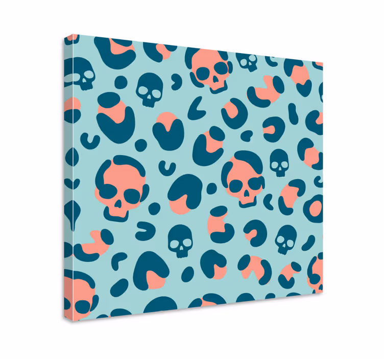 Cuadro para dormitorio Patrón de leopardo de calavera azul y rosa - TenVinilo