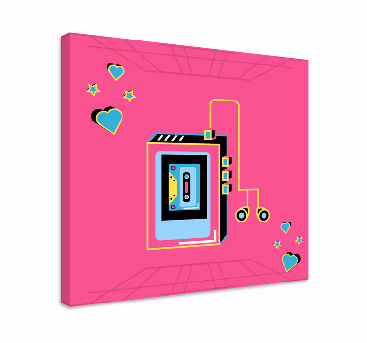 Cuadro vintage Ilustración de walkman sobre fondo rosa - TenVinilo