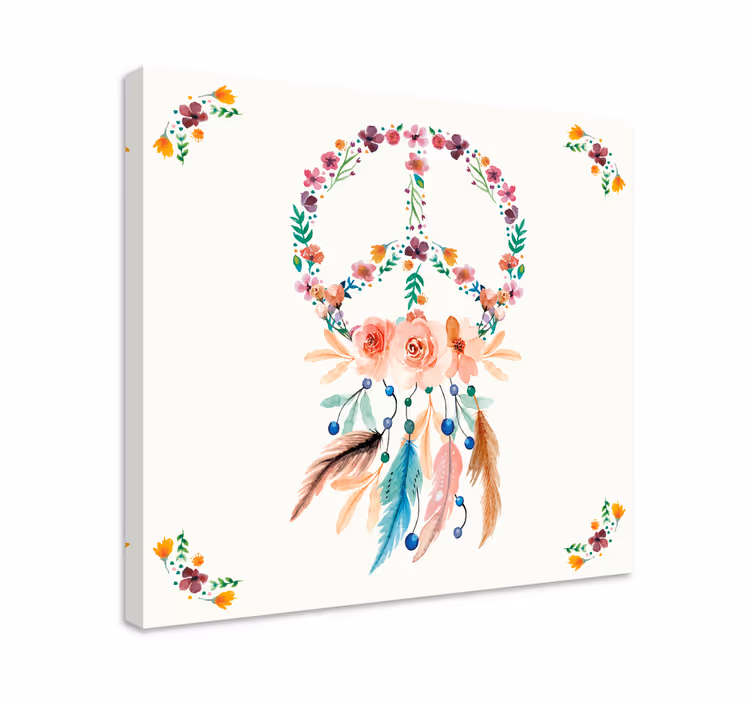 Cuadro vintage Símbolo de la paz púrpura con flores - TenVinilo
