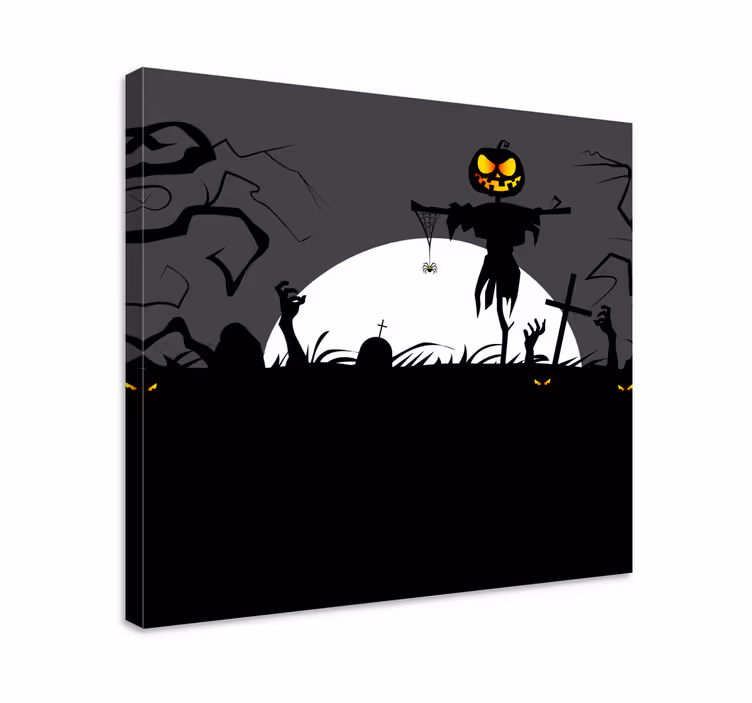 Cuadro retro vintage escena de calabazas embrujadas - TenVinilo
