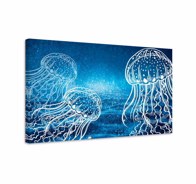 Cuadro para dormitorio Creaturas marinas medusas azules y blancas - TenVinilo