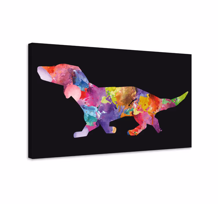 Cuadro moderno Pintura de perro colorido en negro - TenVinilo