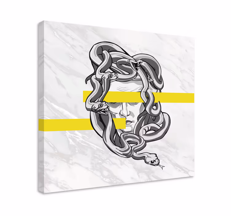 Cuadro moderno Medusa blanca con rayas amarillas - TenVinilo